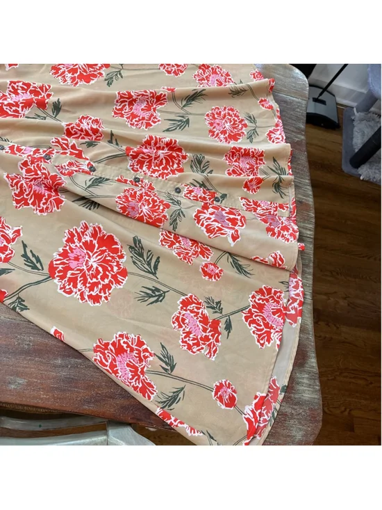 Banana Republic Floral Sleeveless Midi Shirtdress Button Up Tan Coral Pink Sz 2 - Picture 4 of 11